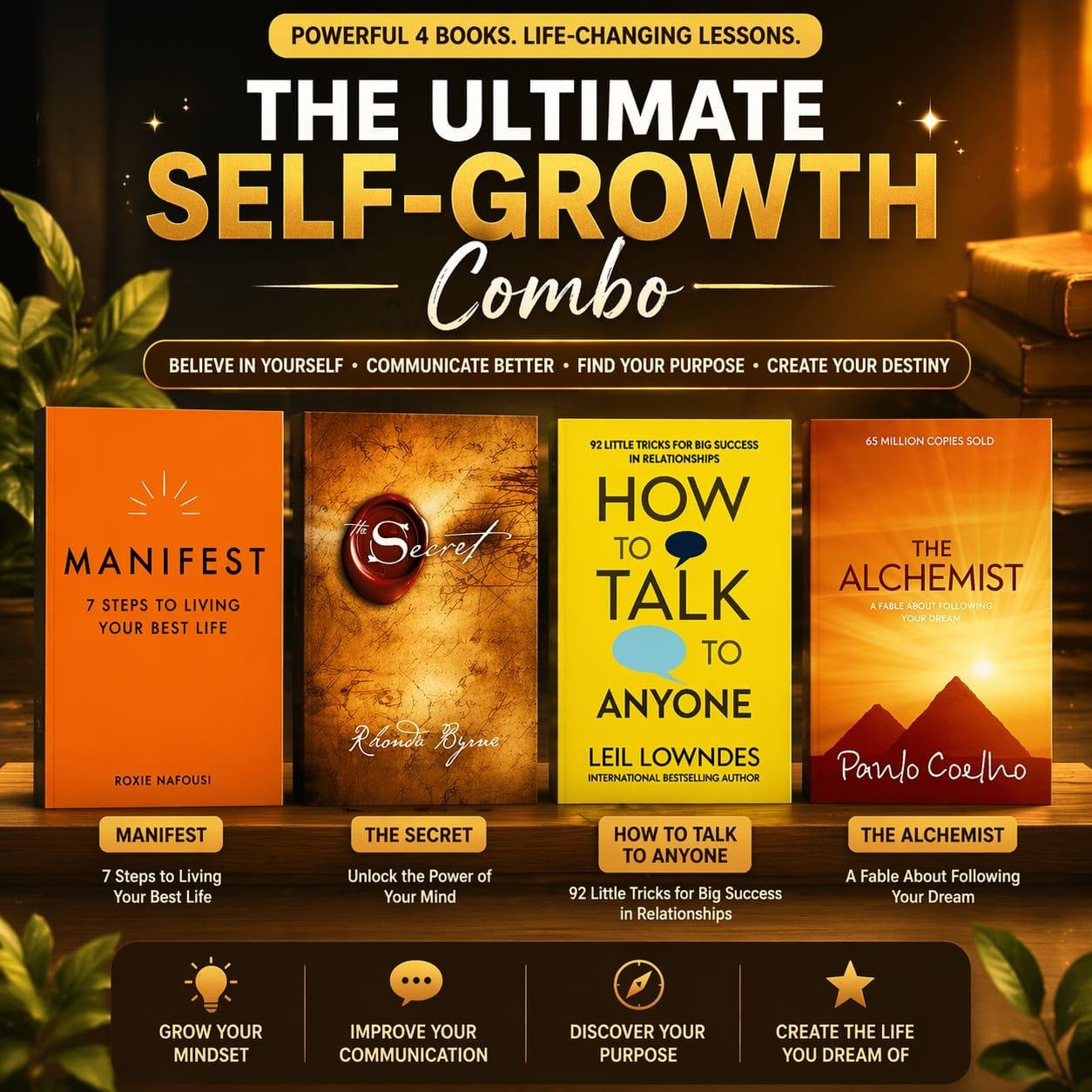 Ultimate Self-Growth Combo consisting of four books focused on personal development and life improvement