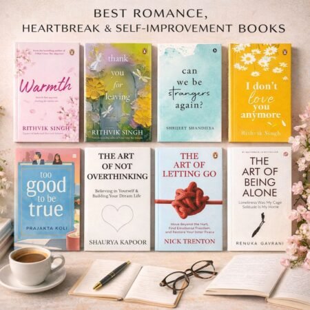 Collection of 8 popular contemporary Indian books focused on romance, heartbreak, and self-improvement