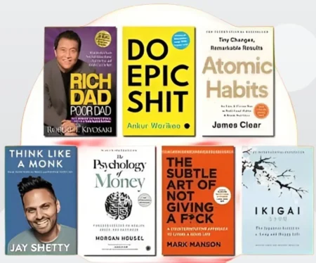 Help-Self 7 Books Set (English) (Paperback) (Paperback, Robert Kiyosaki, James Clear, Jay Shetty, Mark Manson + 3)